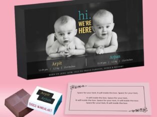 Hi we are here personalised wrapped chocolates twins announcement