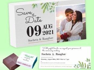 Save the Date personalised wrapped chocolates invite